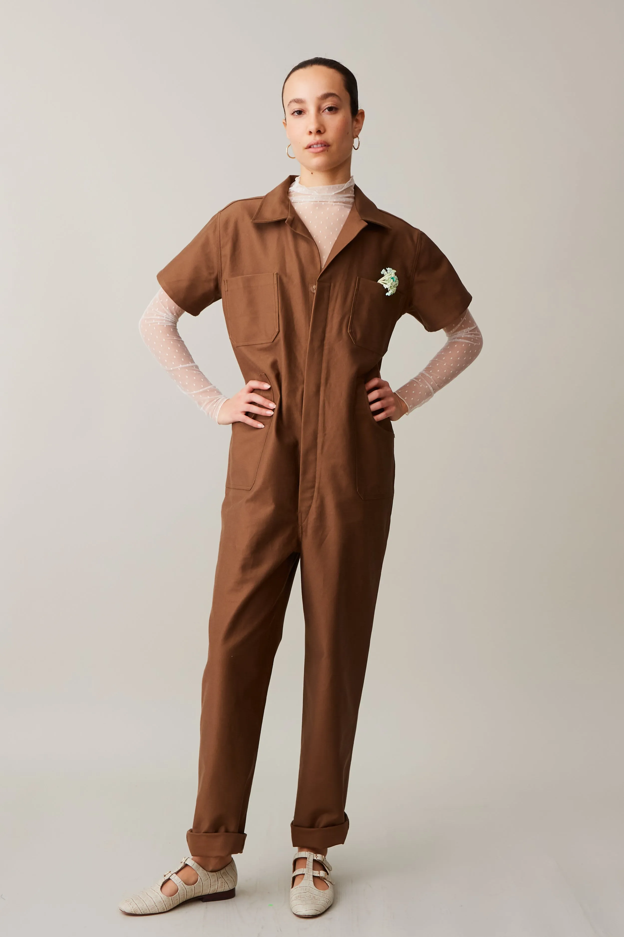 CRAWFORD JUMPSUIT | COCOA SATIN TWILL sold by Caron Callahan product image thumbnail 5