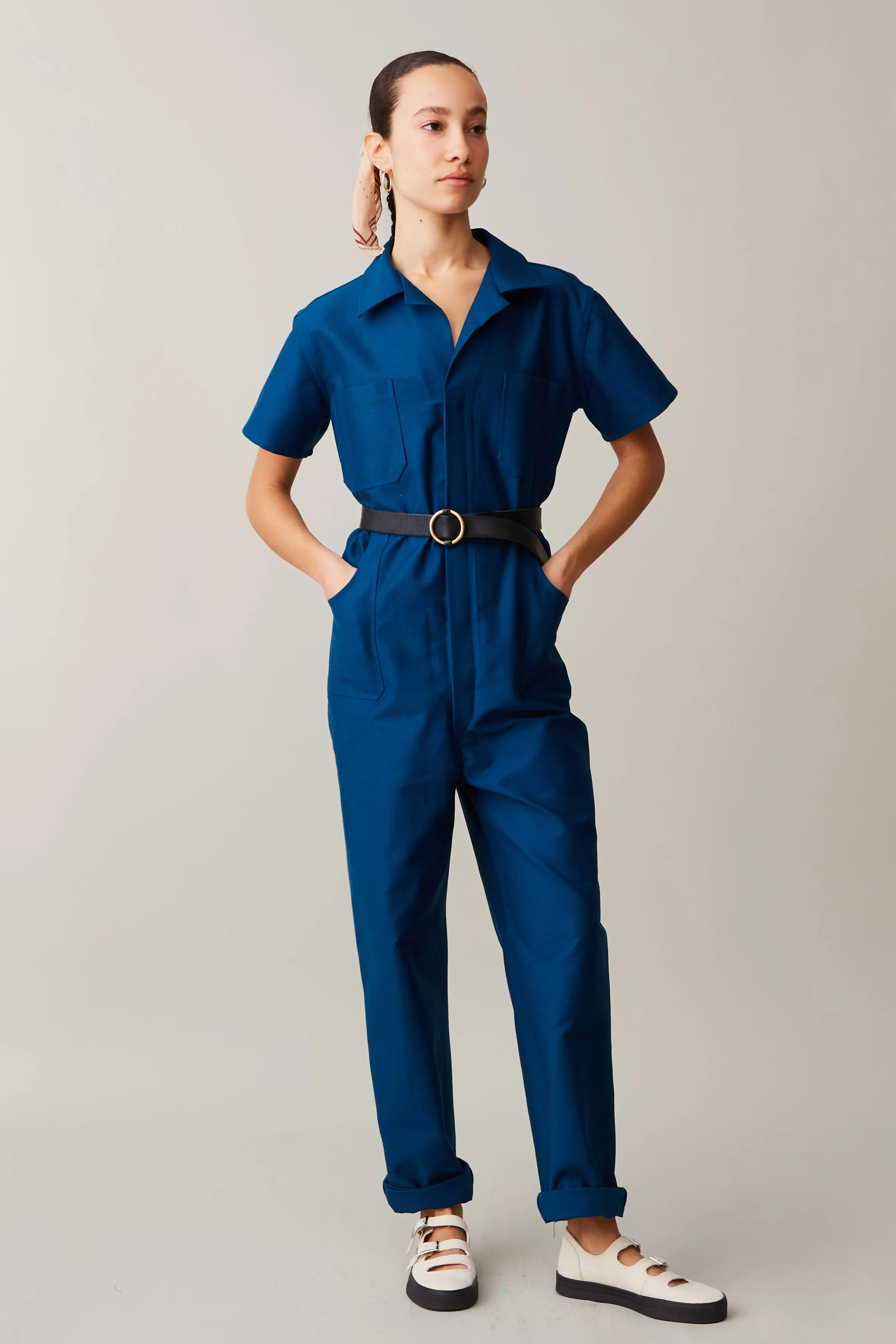 CRAWFORD JUMPSUIT | SAPPHIRE SATIN TWILL sold by Caron Callahan