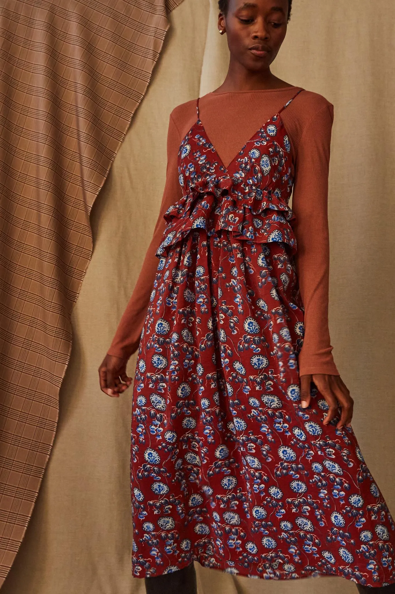 RENZO DRESS | GARNET AMOEBA FLORAL CUPRO sold by Caron Callahan