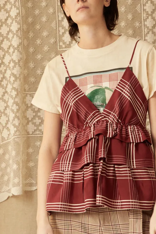 RENZO TOP | CRIMSON EMBROIDERED PLAID made by Caron Callahan