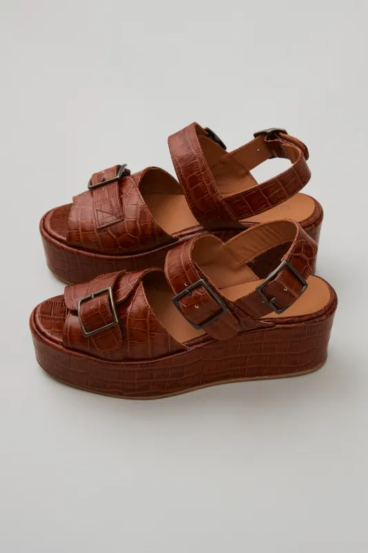 MARGARET PLATFORM | COGNAC EMBOSSED LEATHER made by Caron Callahan
