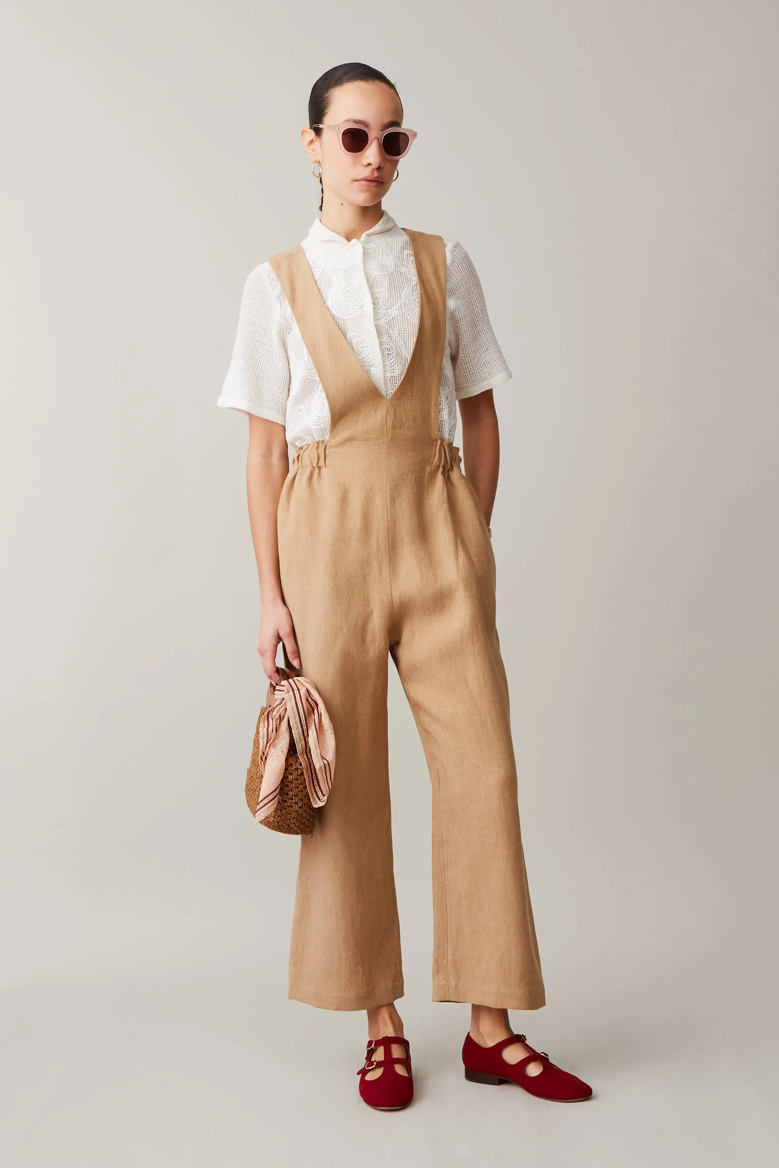 JERRY JUMPSUIT | OCHRE LINEN SUITING sold by Caron Callahan