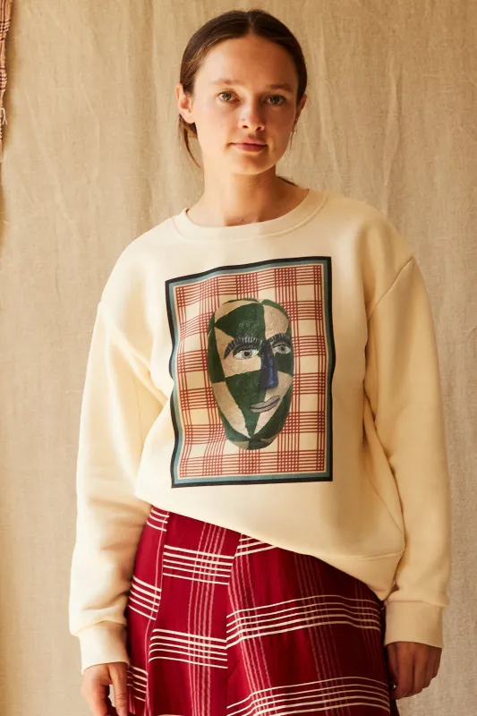 THEO SWEATSHIRT | MASK PRINT CREAM JERSEY made by Caron Callahan