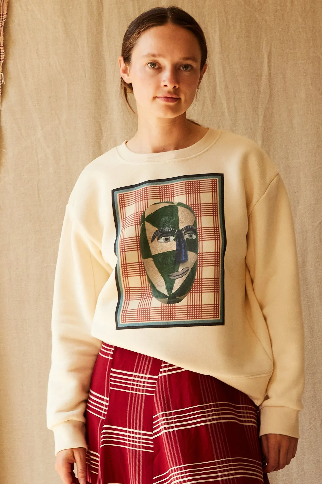 THEO SWEATSHIRT | MASK PRINT CREAM JERSEY sold by Caron Callahan