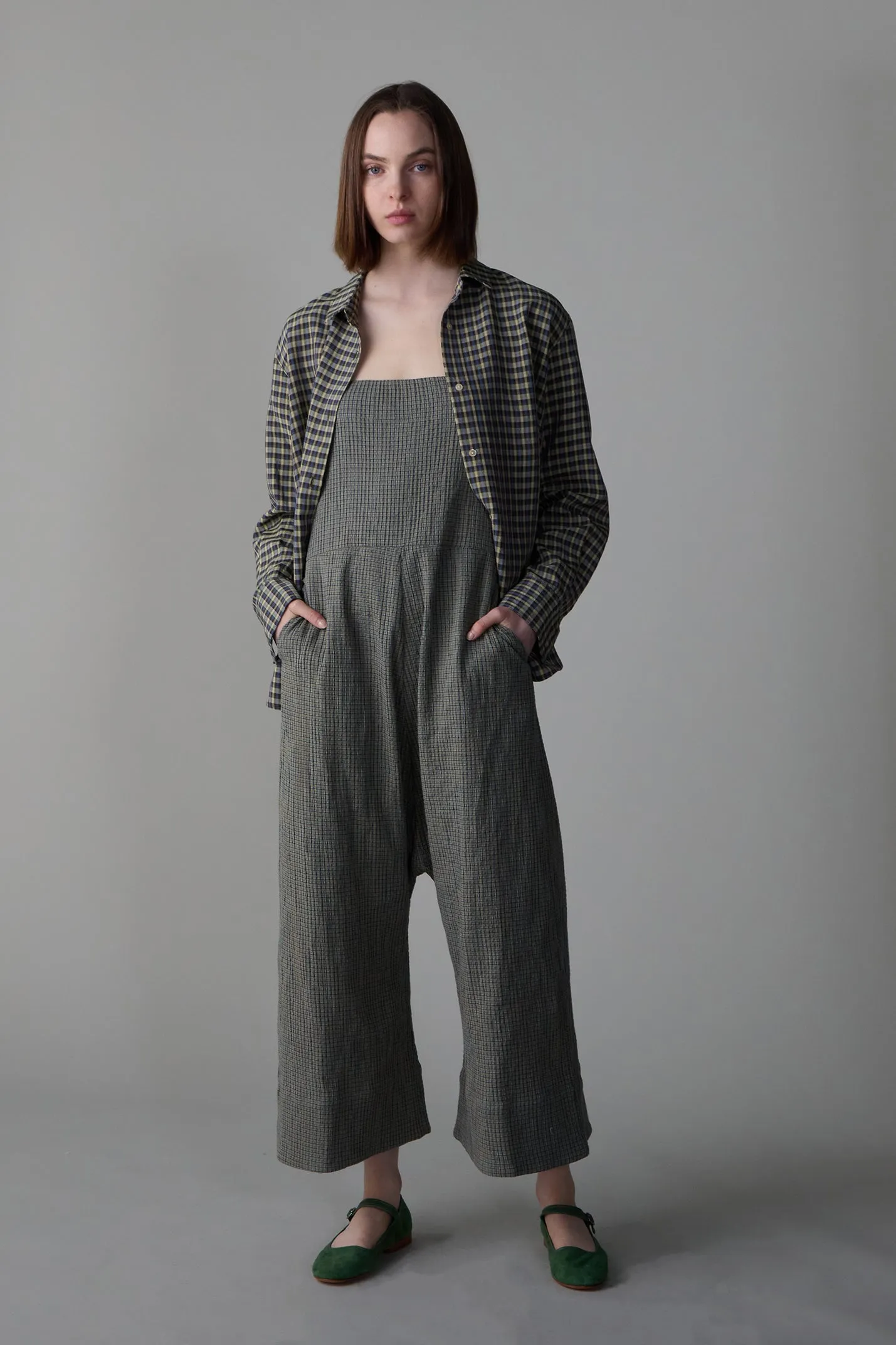 MALI JUMPSUIT | MOSS CHECK DOUBLE CLOTH sold by Caron Callahan
