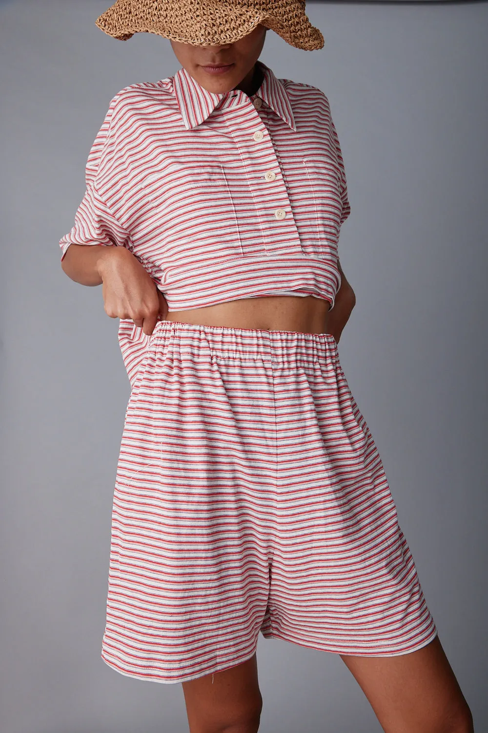 OLIVIA SHORT | PINK FINE STRIPE JERSEY sold by Caron Callahan product image thumbnail 2