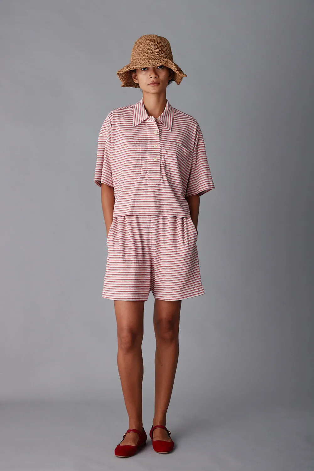 OLIVIA SHORT | PINK FINE STRIPE JERSEY sold by Caron Callahan