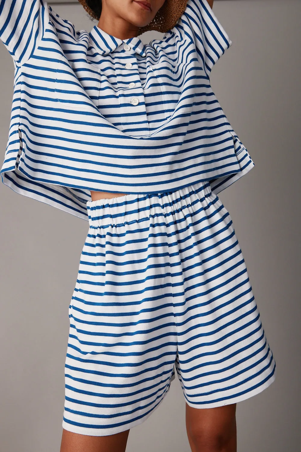 OLIVIA SHORT | BLUE & WHITE STRIPE JERSEY sold by Caron Callahan product image thumbnail 2