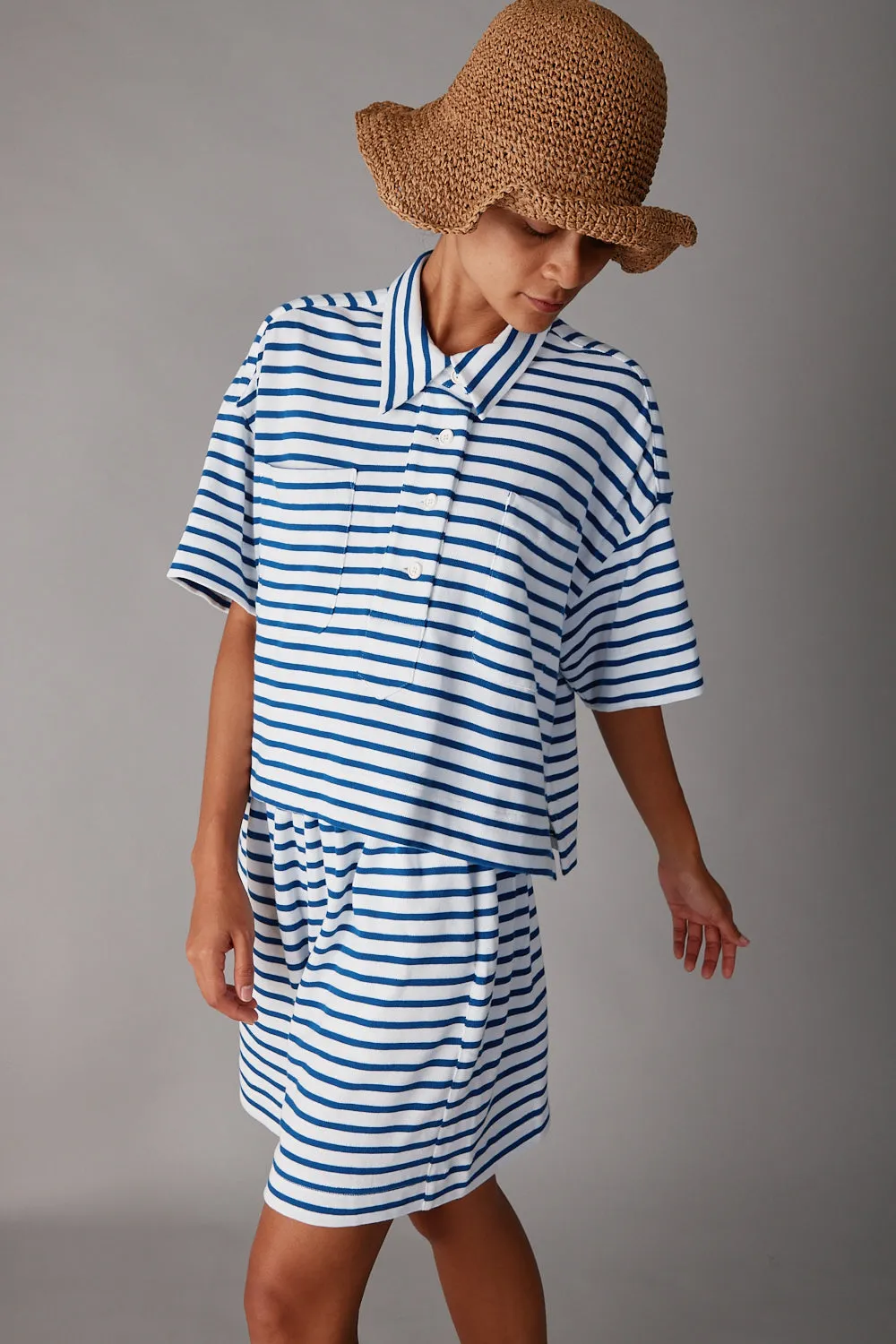 OLIVIA SHORT | BLUE & WHITE STRIPE JERSEY sold by Caron Callahan product image thumbnail 5