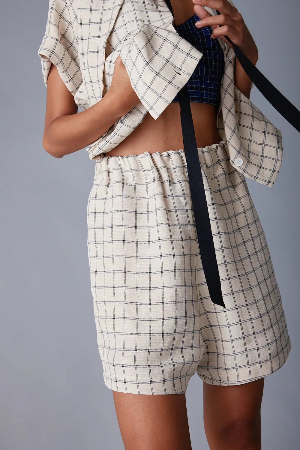 OLIVIA SHORT | CREAM WINDOWPANE PLAID sold by Caron Callahan product image thumbnail 2