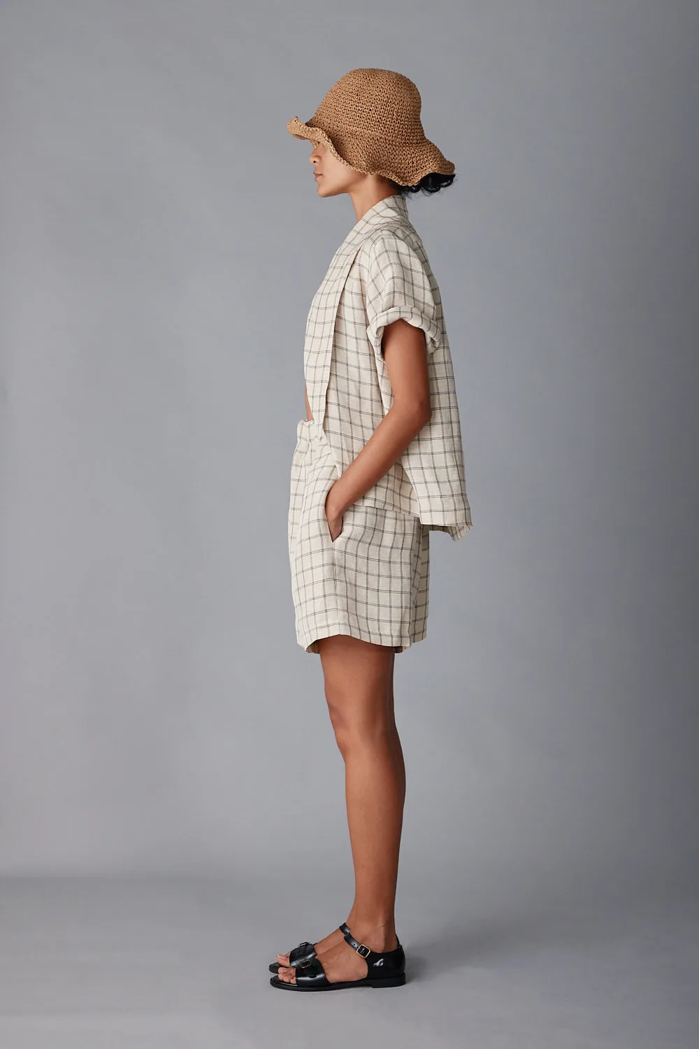 OLIVIA SHORT | CREAM WINDOWPANE PLAID sold by Caron Callahan product image thumbnail 3