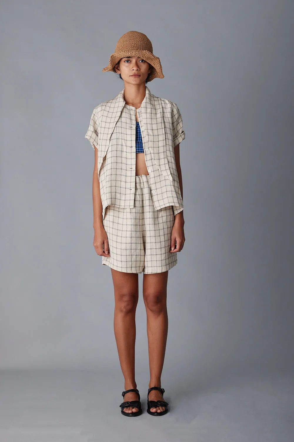 OLIVIA SHORT | CREAM WINDOWPANE PLAID sold by Caron Callahan