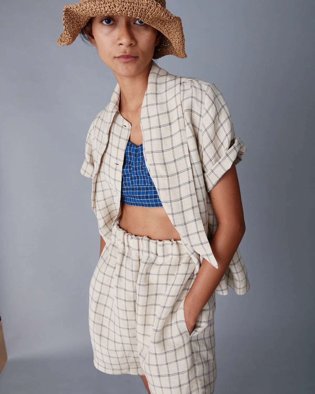 OLIVIA SHORT | CREAM WINDOWPANE PLAID sold by Caron Callahan product image thumbnail 4
