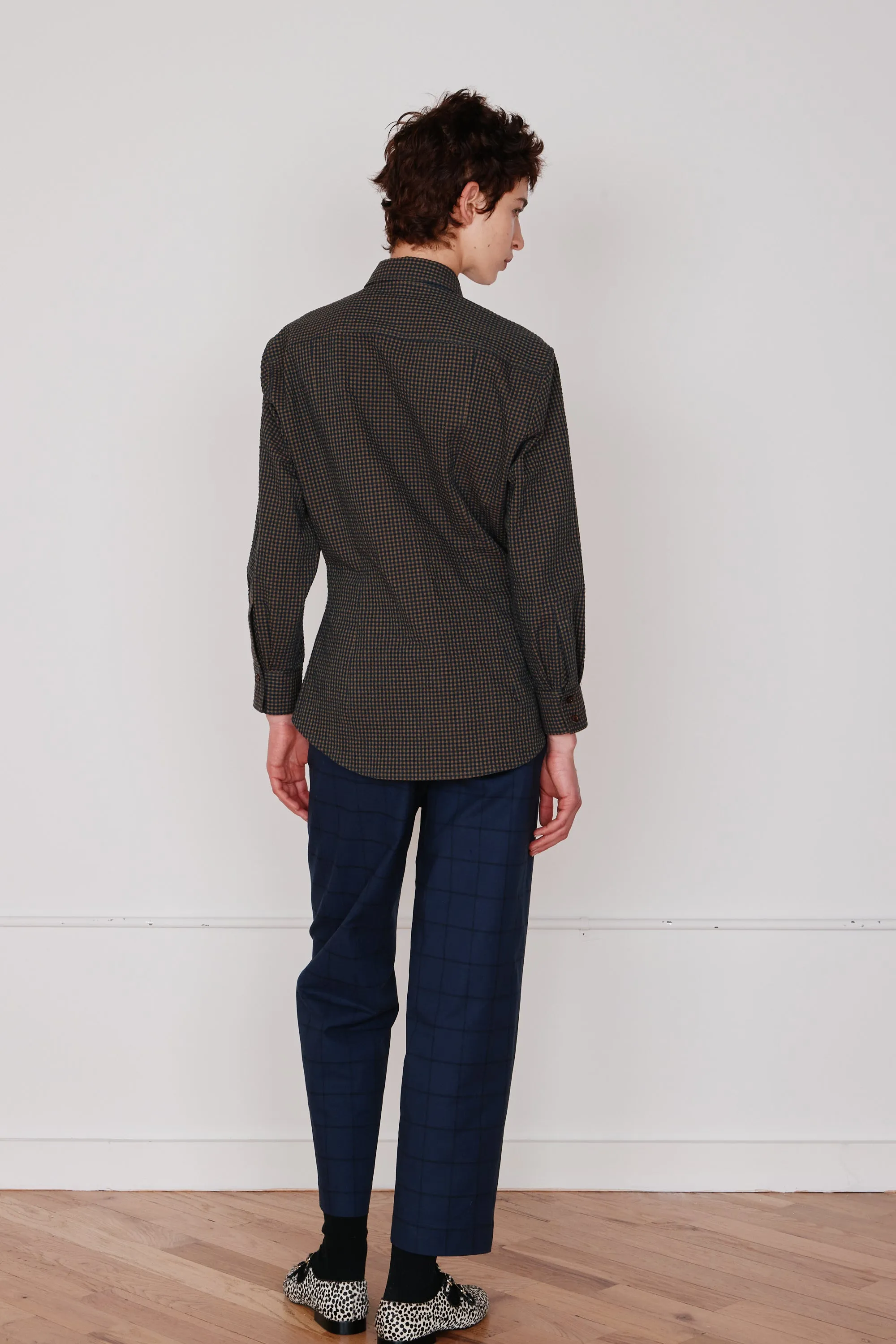 JOANNA SHIRT | BLACK & CAMEL GINGHAM SEERSUCKER sold by Caron Callahan product image thumbnail 3