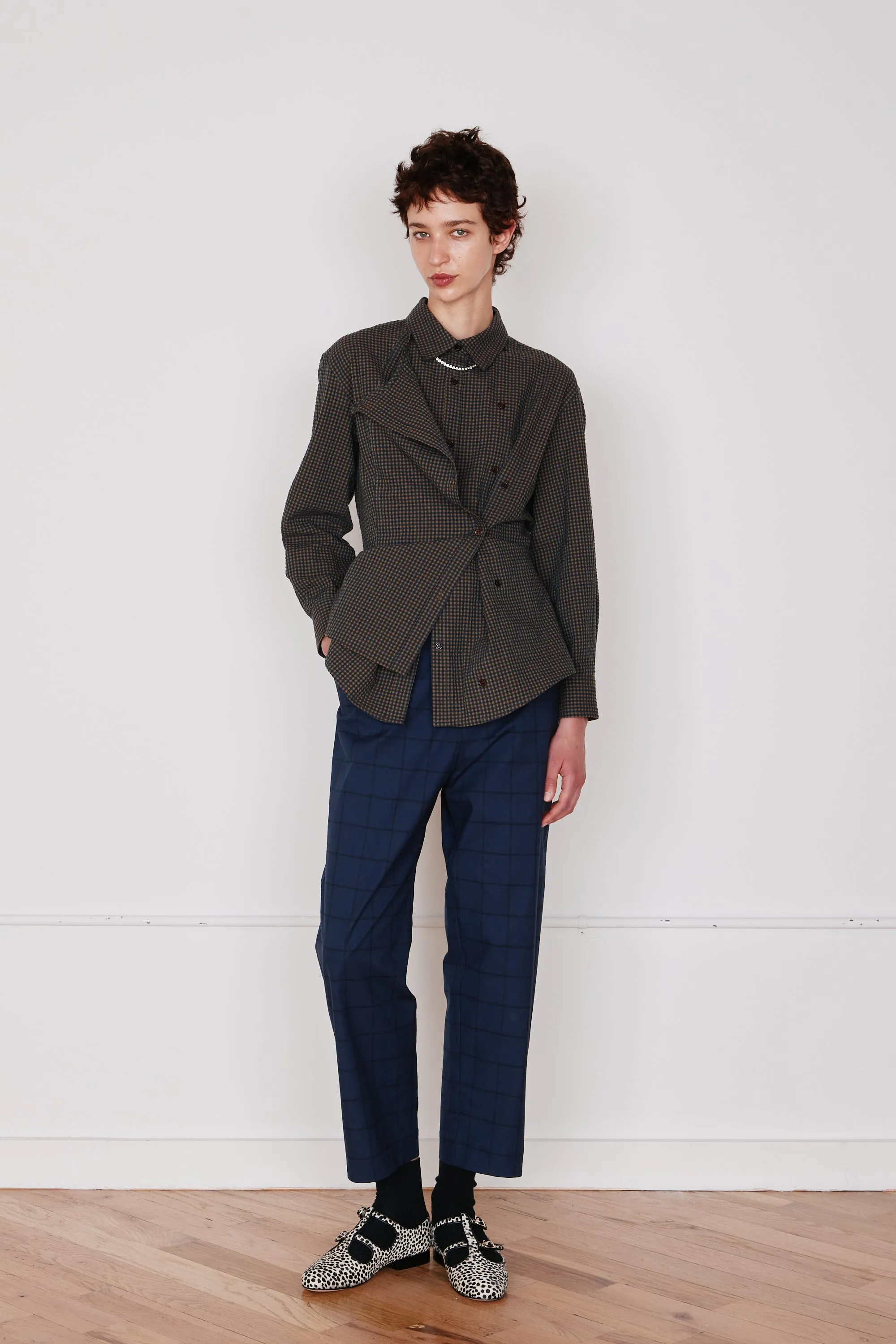 JOANNA SHIRT | BLACK & CAMEL GINGHAM SEERSUCKER sold by Caron Callahan product image thumbnail 2