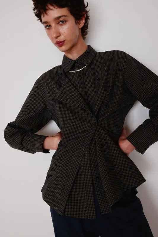 JOANNA SHIRT | BLACK & CAMEL GINGHAM SEERSUCKER made by Caron Callahan