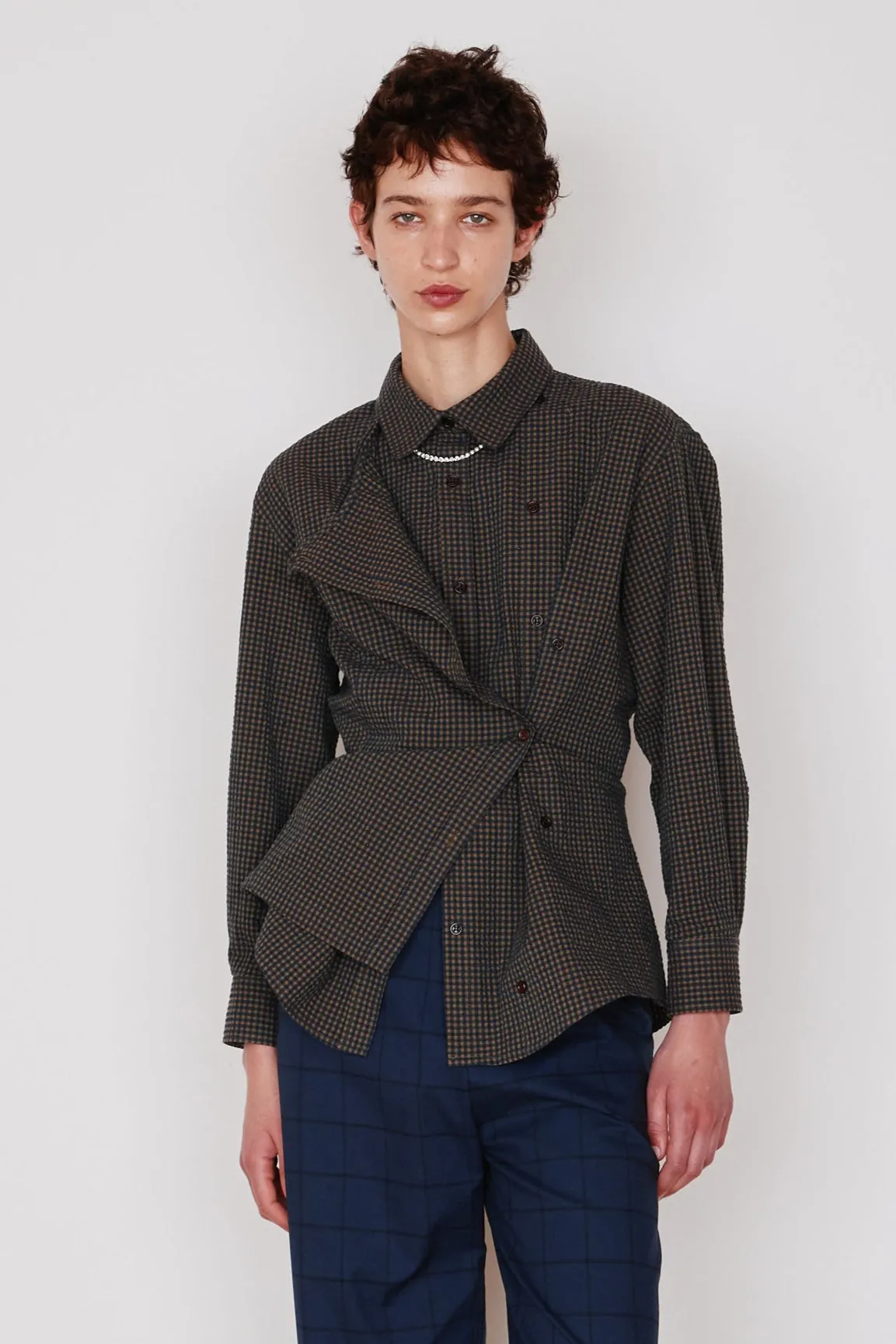 JOANNA SHIRT | BLACK & CAMEL GINGHAM SEERSUCKER sold by Caron Callahan product image thumbnail 4