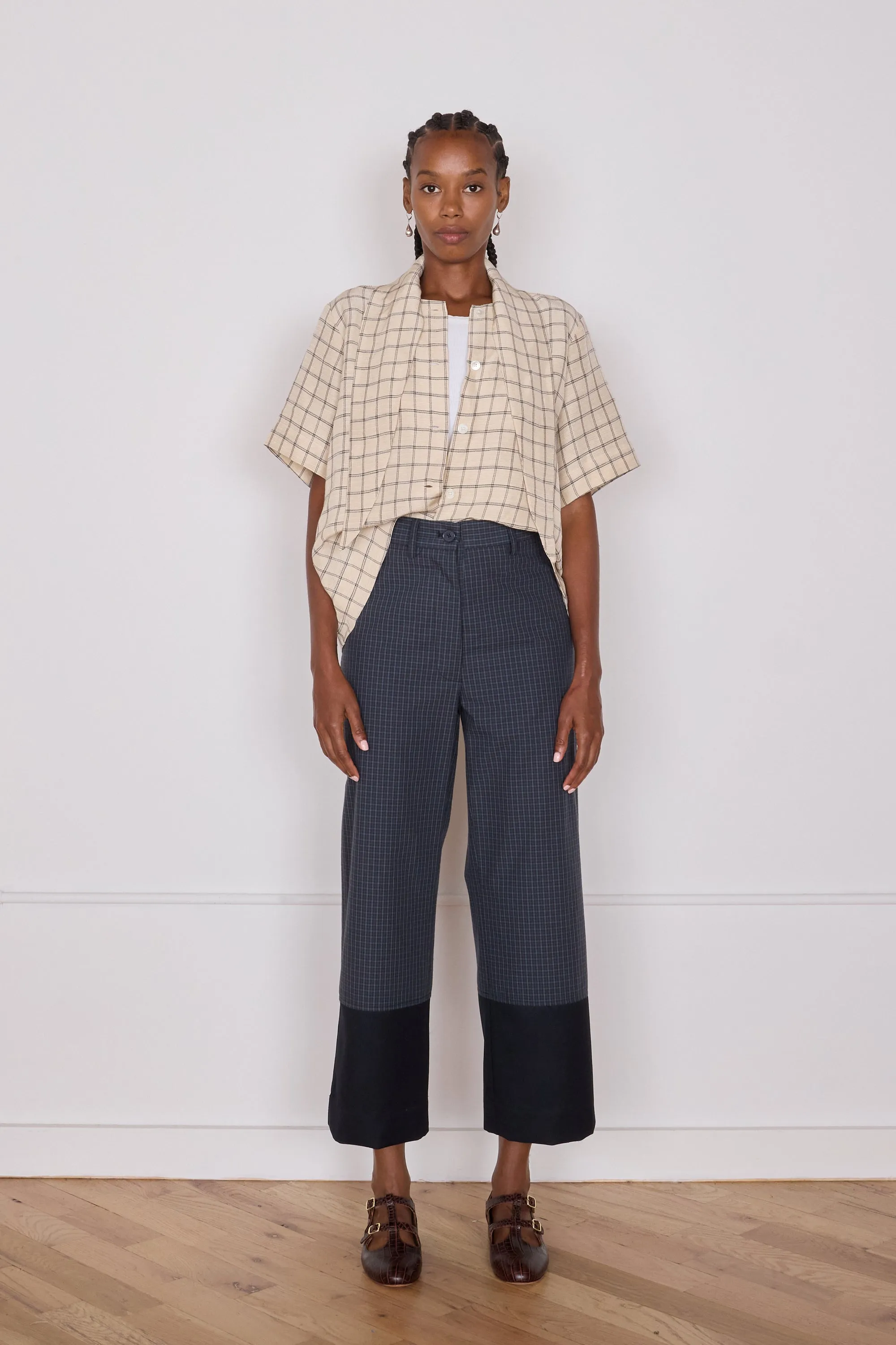 STEWART PANT | NAVY & BLACK MINI CHECK sold by Caron Callahan