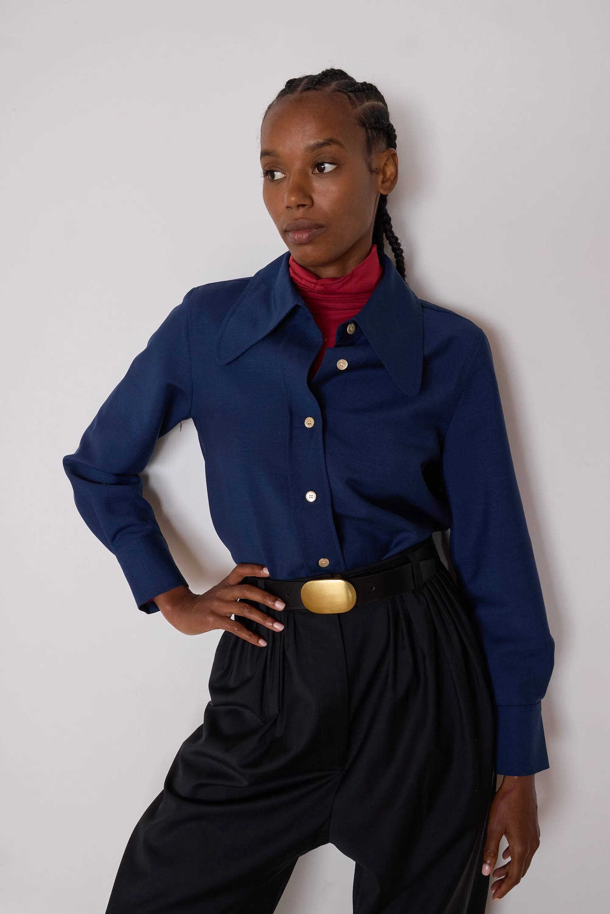 COOPER SHIRT | MARINE TROPICAL WOOL sold by Caron Callahan