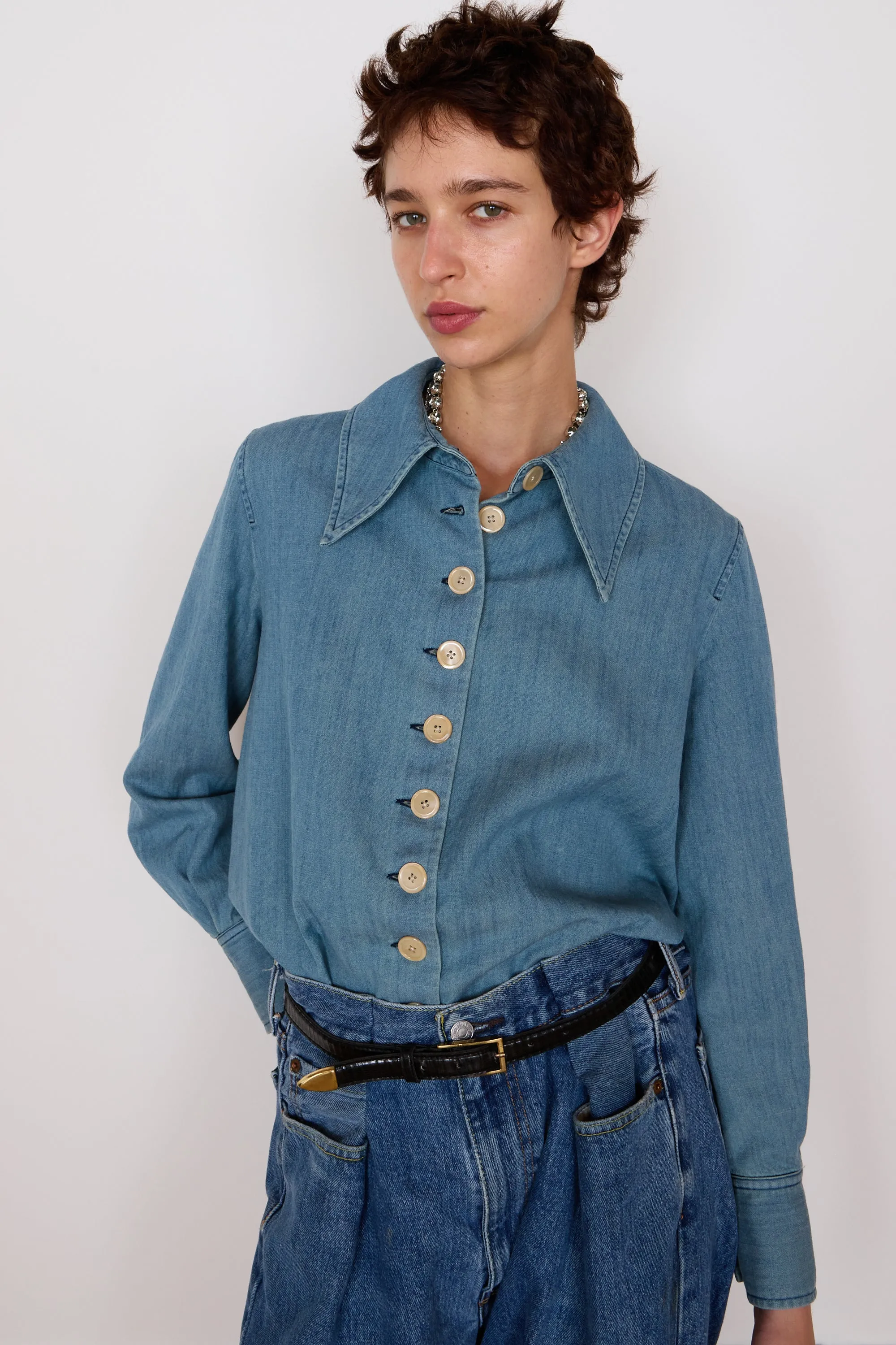 CARISSA SHIRT | FADED CHAMBRAY sold by Caron Callahan product image thumbnail 3
