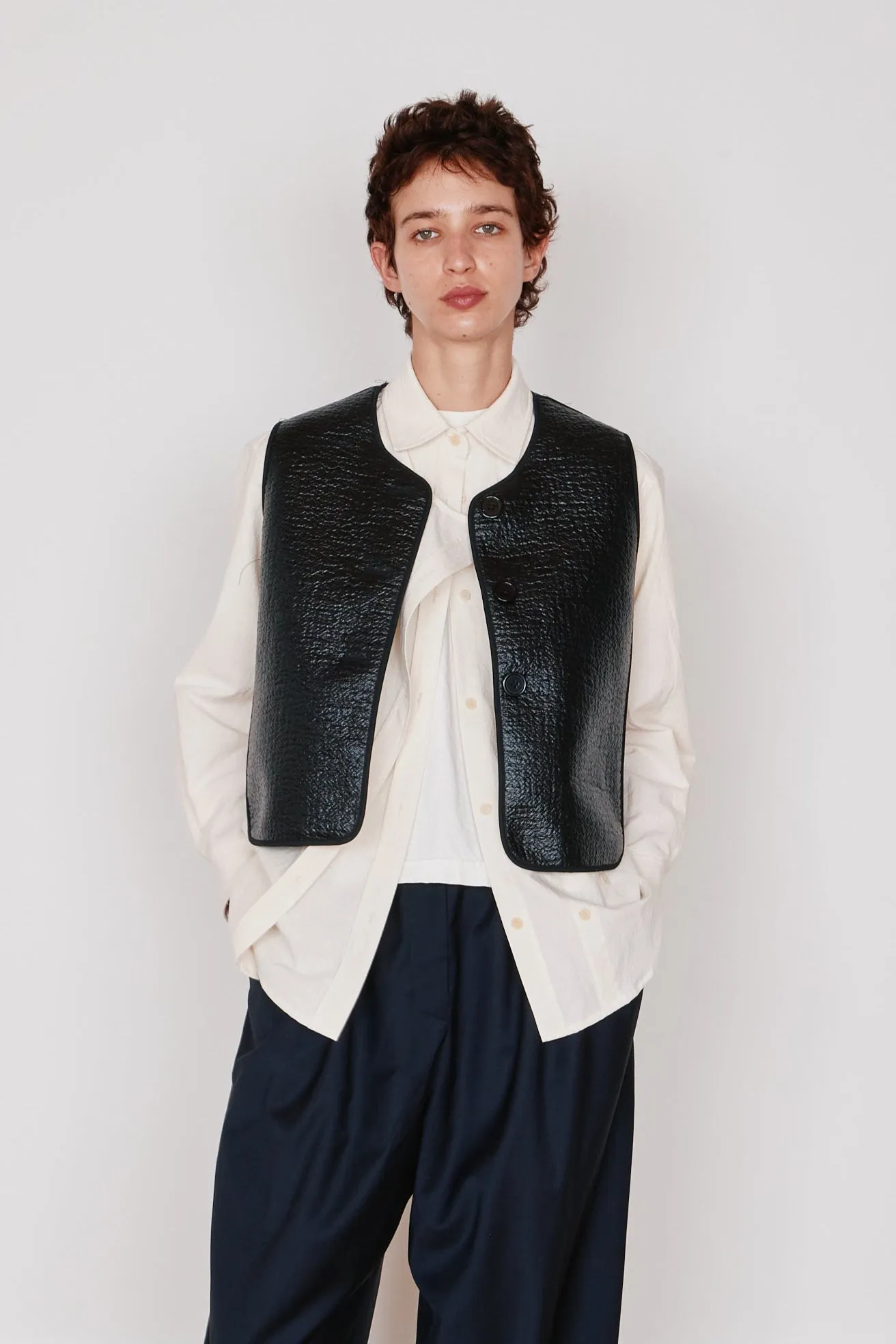 BILLIE VEST | BLACK PATENT WOOL sold by Caron Callahan product image thumbnail 2