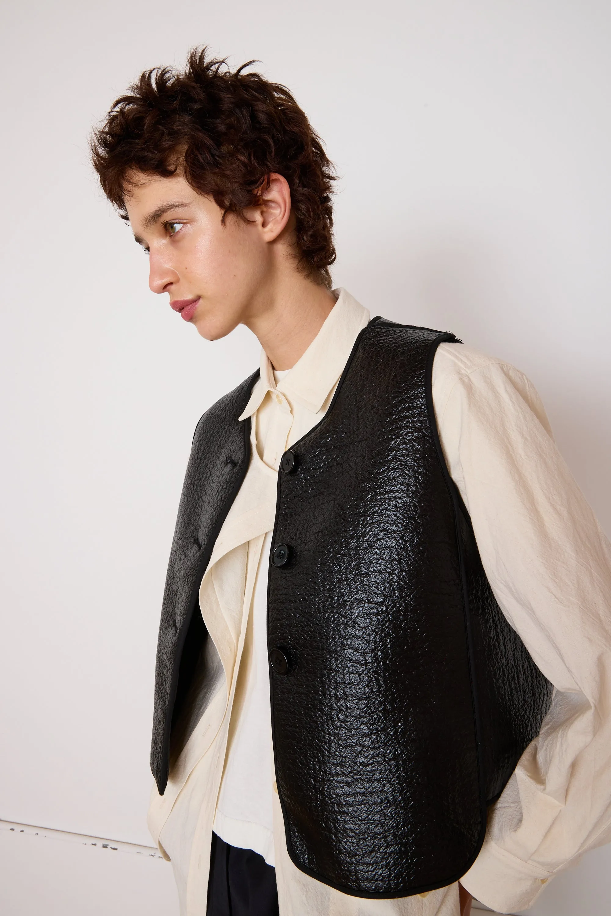 BILLIE VEST | BLACK PATENT WOOL sold by Caron Callahan product image thumbnail 5