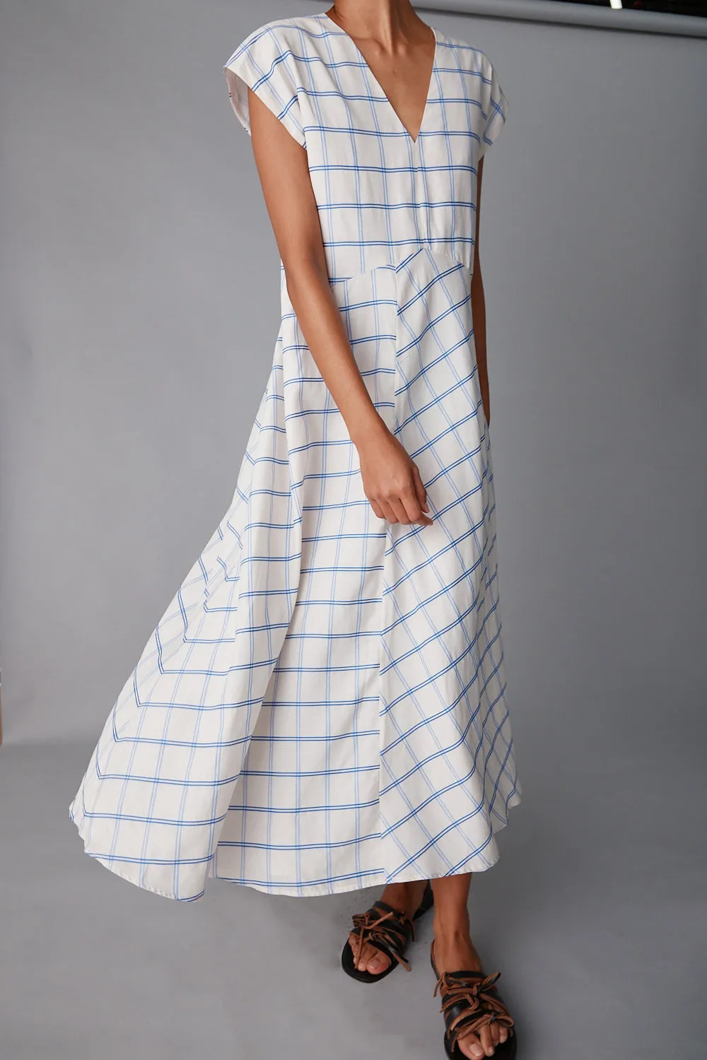 ENZO DRESS | CREAM & BLUE WINDOWPANE sold by Caron Callahan product image thumbnail 2