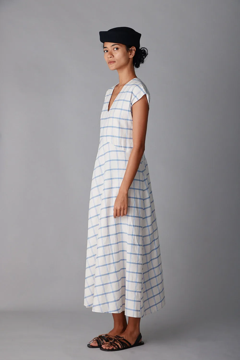 ENZO DRESS | CREAM & BLUE WINDOWPANE sold by Caron Callahan product image thumbnail 4