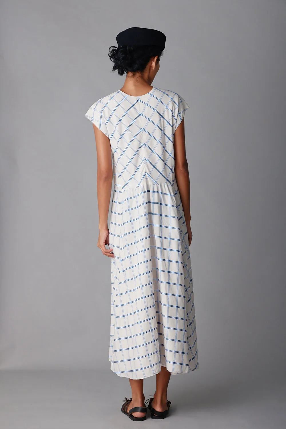 ENZO DRESS | CREAM & BLUE WINDOWPANE sold by Caron Callahan product image thumbnail 3
