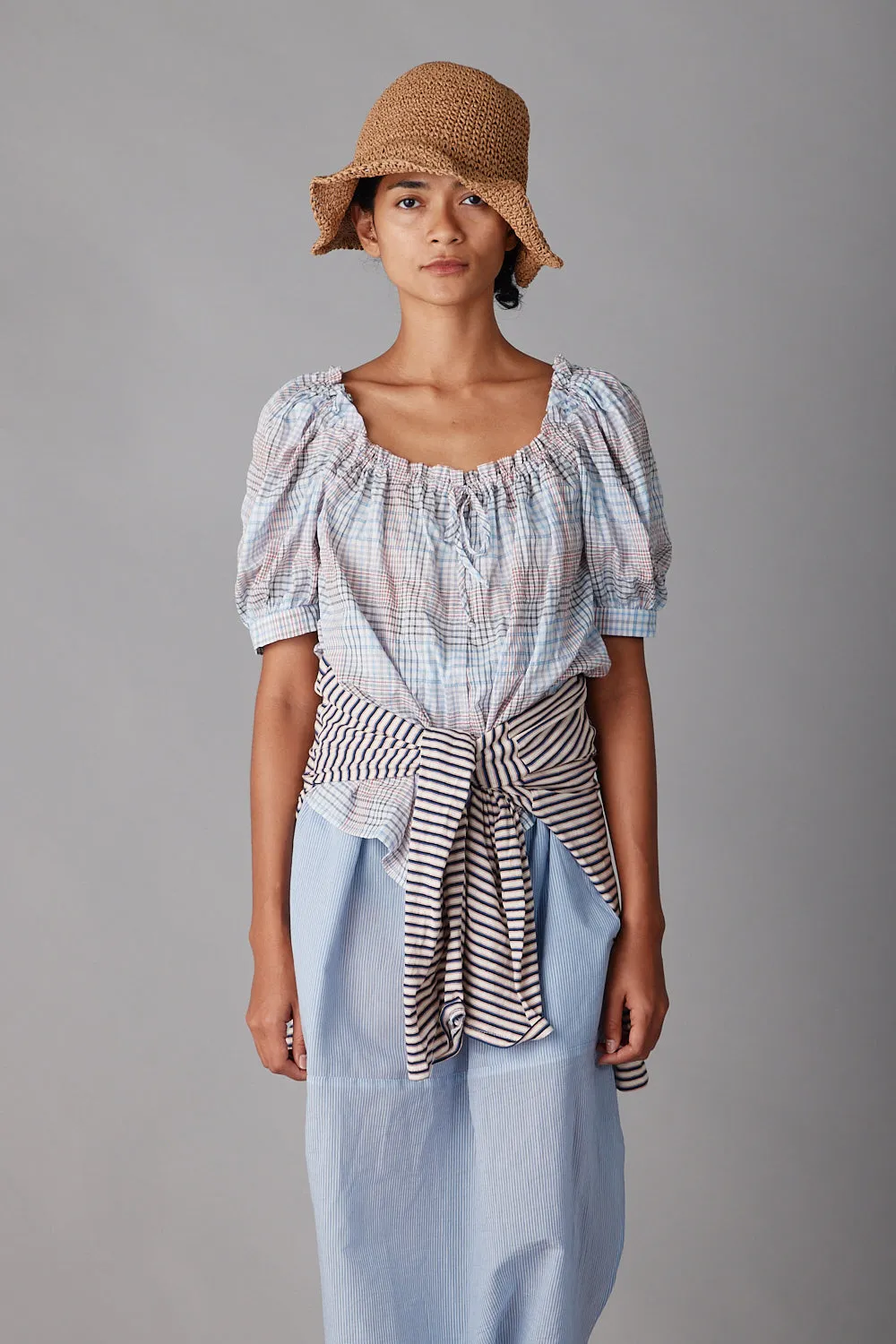 ELAINA SHIRT | BLUE AND WHITE MULTI PLAID sold by Caron Callahan