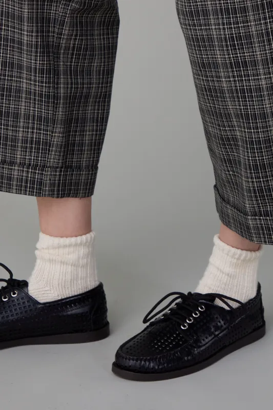 BAXTER BOAT SHOE | PERFORATED SHINY BLACK LEATHER made by Caron Callahan