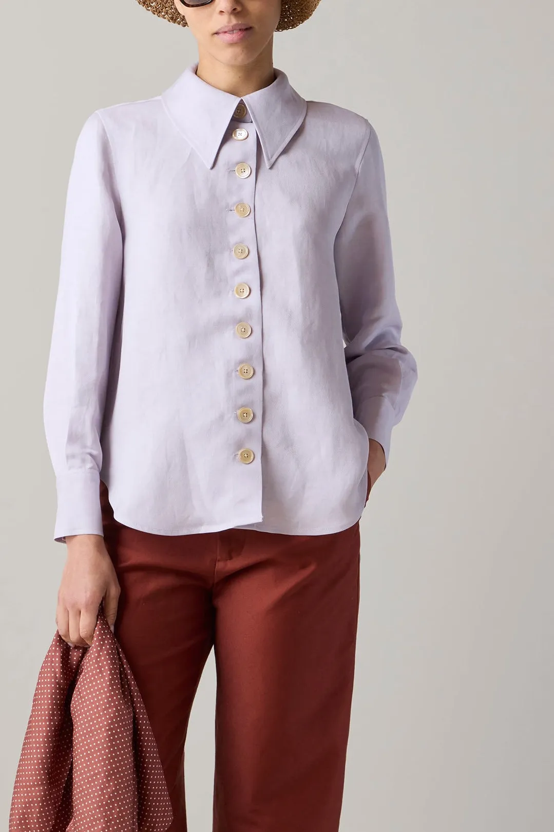 CARISSA SHIRT | LILAC SILK LINEN sold by Caron Callahan product image thumbnail 4