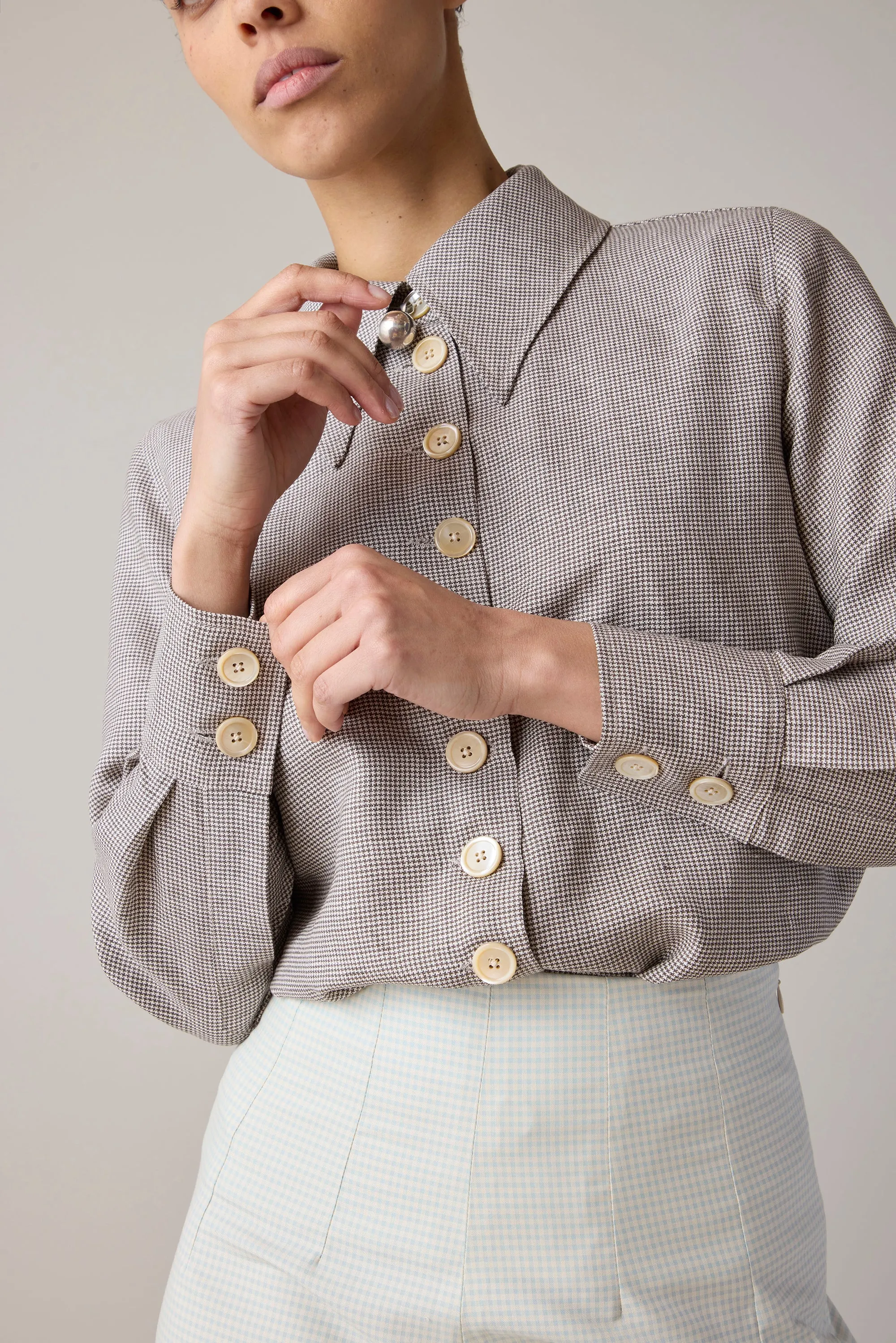 CARISSA SHIRT | BROWN MICRO HOUNDSTOOTH sold by Caron Callahan product image thumbnail 2