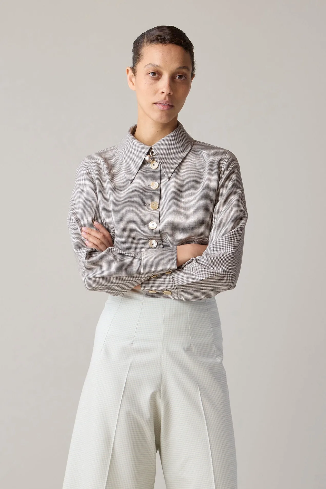 CARISSA SHIRT | BROWN MICRO HOUNDSTOOTH sold by Caron Callahan product image thumbnail 3