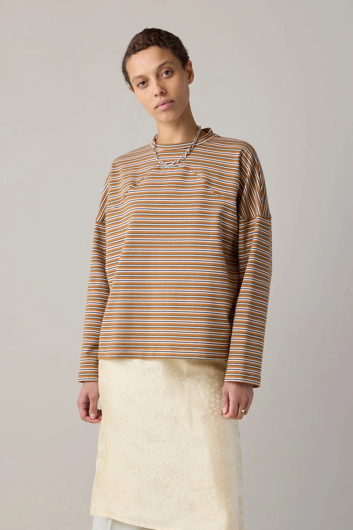 MILO TEE | MULTI BROWN & PINK JERSEY STRIPE sold by Caron Callahan