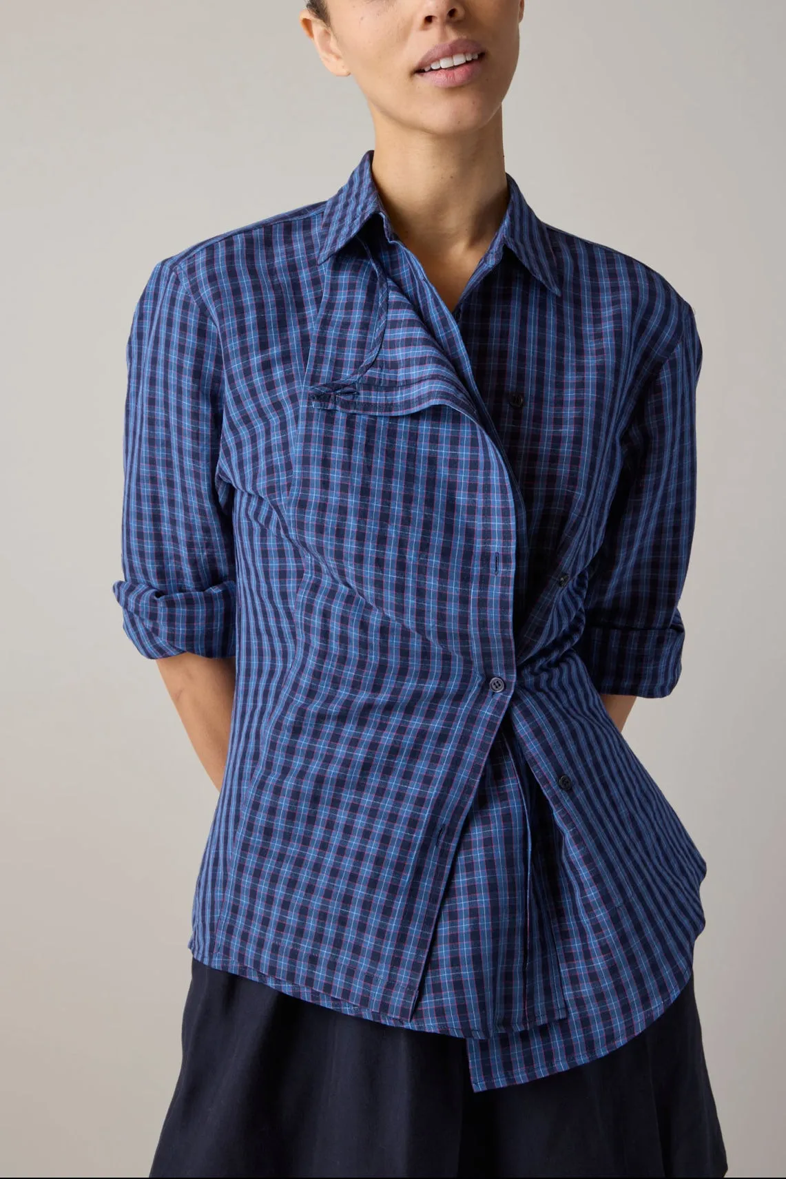 JOANNA SHIRT | CORNFLOWER & NAVY PLAID sold by Caron Callahan product image thumbnail 3