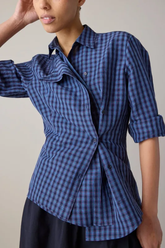 JOANNA SHIRT | CORNFLOWER & NAVY PLAID made by Caron Callahan