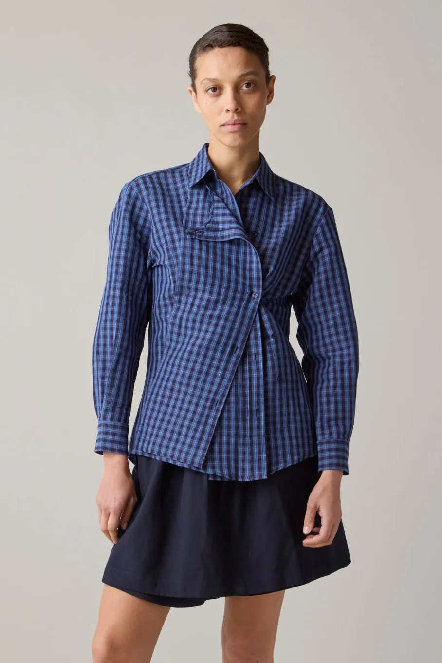 JOANNA SHIRT | CORNFLOWER & NAVY PLAID sold by Caron Callahan product image thumbnail 2