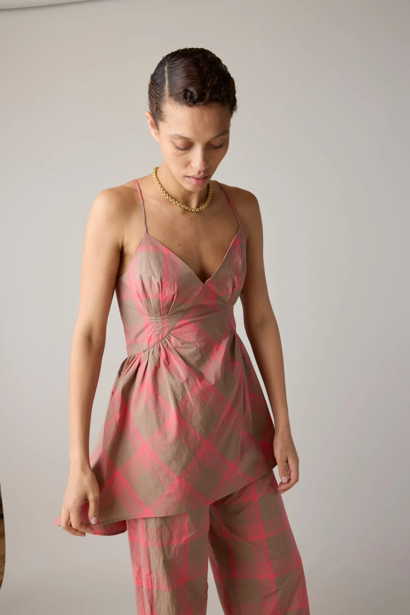 GAIL TOP | MUSHROOM & HOT PINK PLAID sold by Caron Callahan product image thumbnail 3