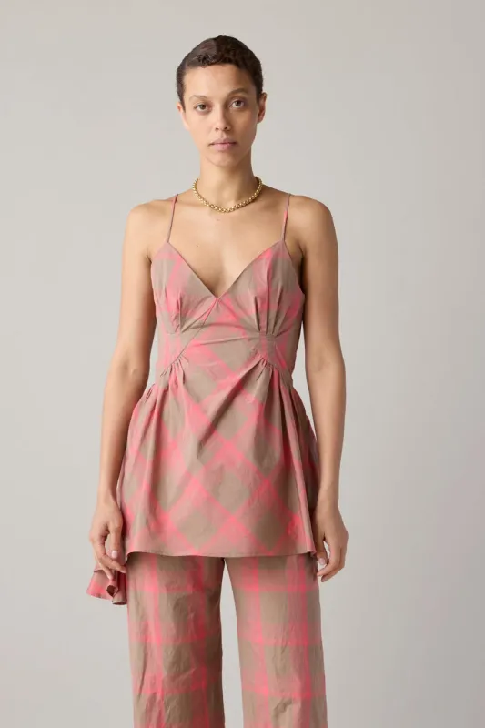 GAIL TOP | MUSHROOM & HOT PINK PLAID sold by Caron Callahan