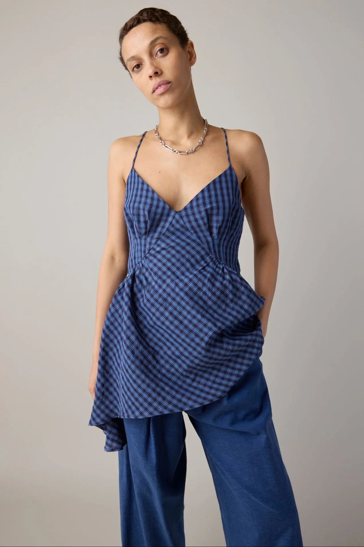 GAIL TOP | CORNFLOWER & NAVY PLAID sold by Caron Callahan product image thumbnail 3