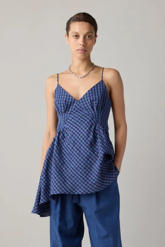 GAIL TOP | CORNFLOWER & NAVY PLAID sold by Caron Callahan