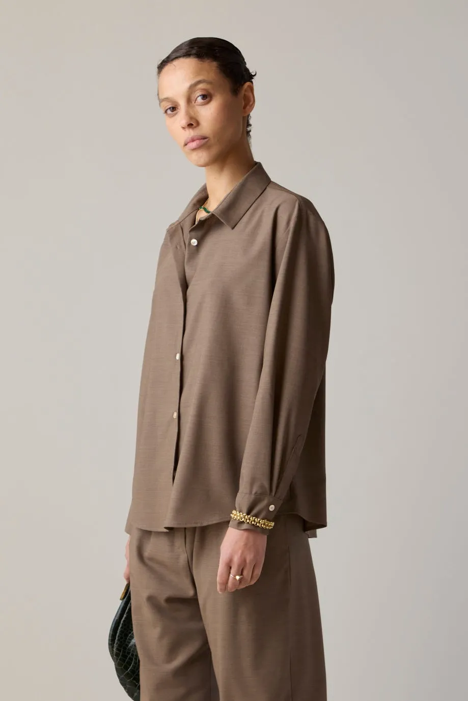 ALICE SHIRT | MUSHROOM TROPICAL WOOL sold by Caron Callahan product image thumbnail 2