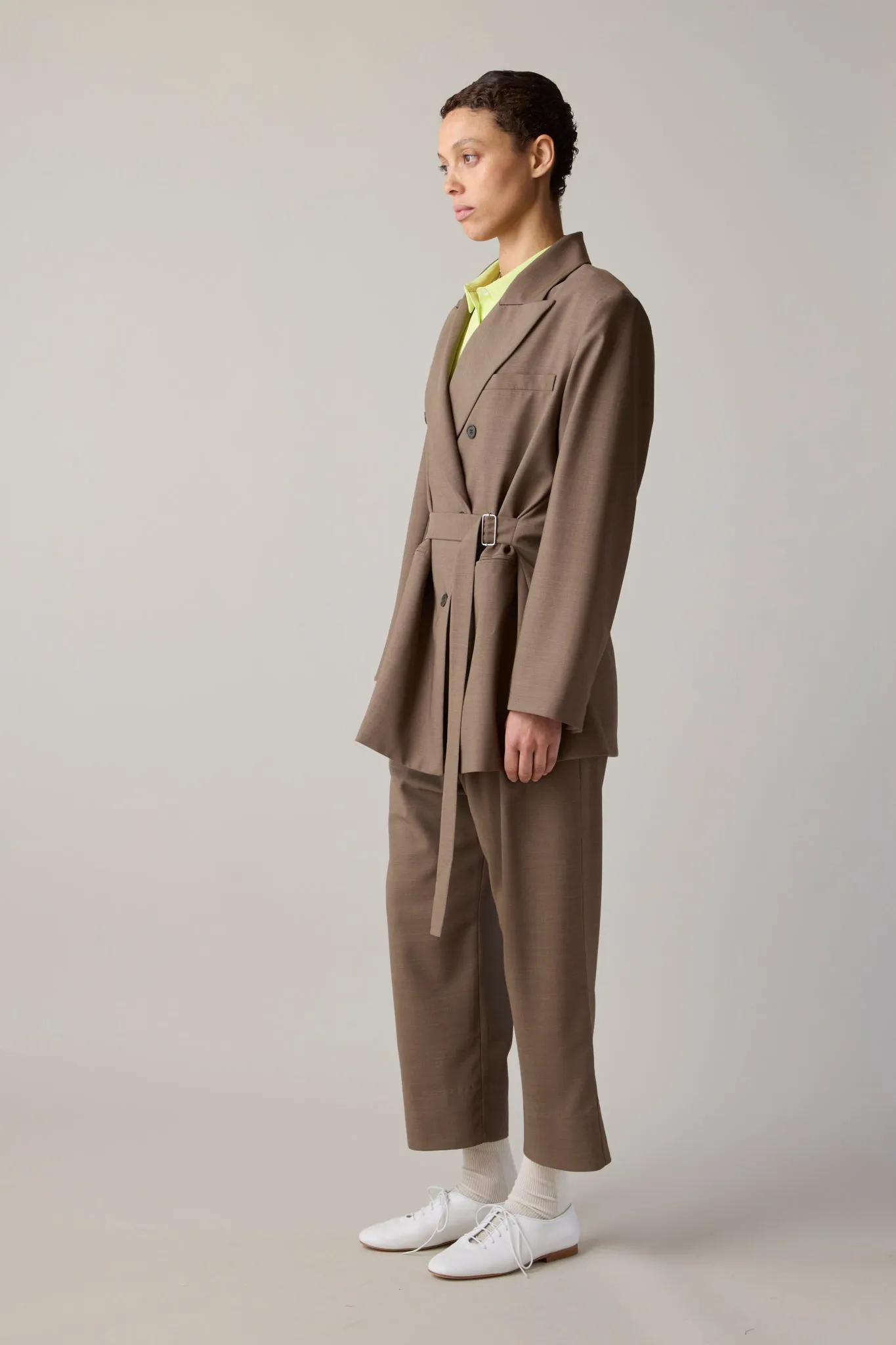 CLAIRE BLAZER WITH BELT | MUSHROOM TROPICAL WOOL sold by Caron Callahan product image thumbnail 3
