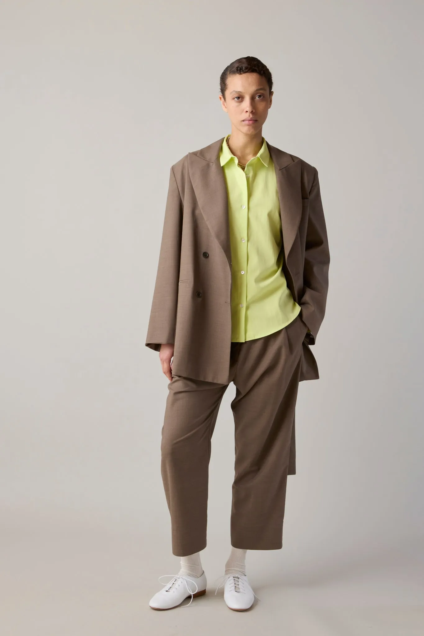 CLAIRE BLAZER WITH BELT | MUSHROOM TROPICAL WOOL sold by Caron Callahan product image thumbnail 2