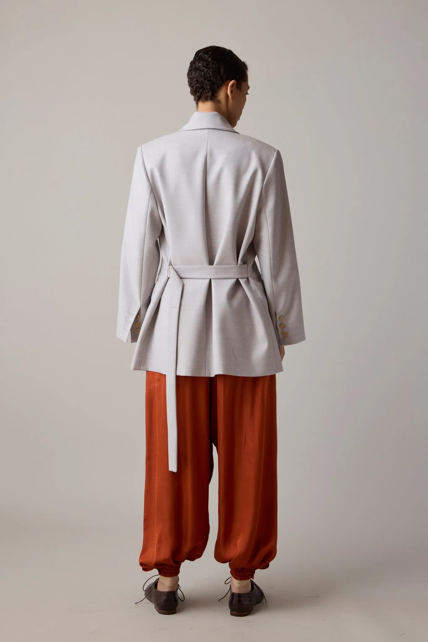 CLAIRE BLAZER WITH BELT | BLUE GREIGE WOOL CANVAS sold by Caron Callahan product image thumbnail 5