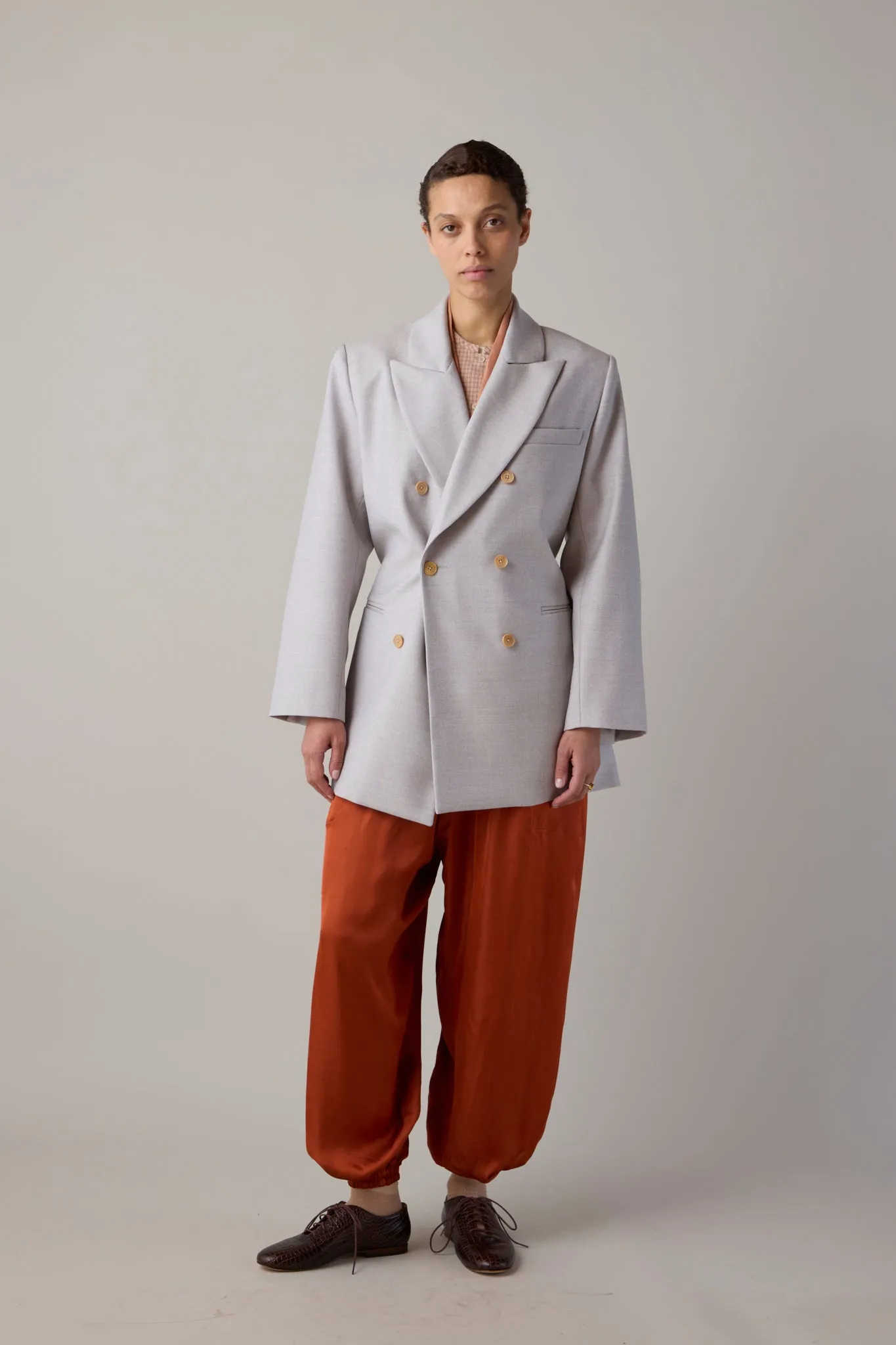 CLAIRE BLAZER WITH BELT | BLUE GREIGE WOOL CANVAS sold by Caron Callahan product image thumbnail 3