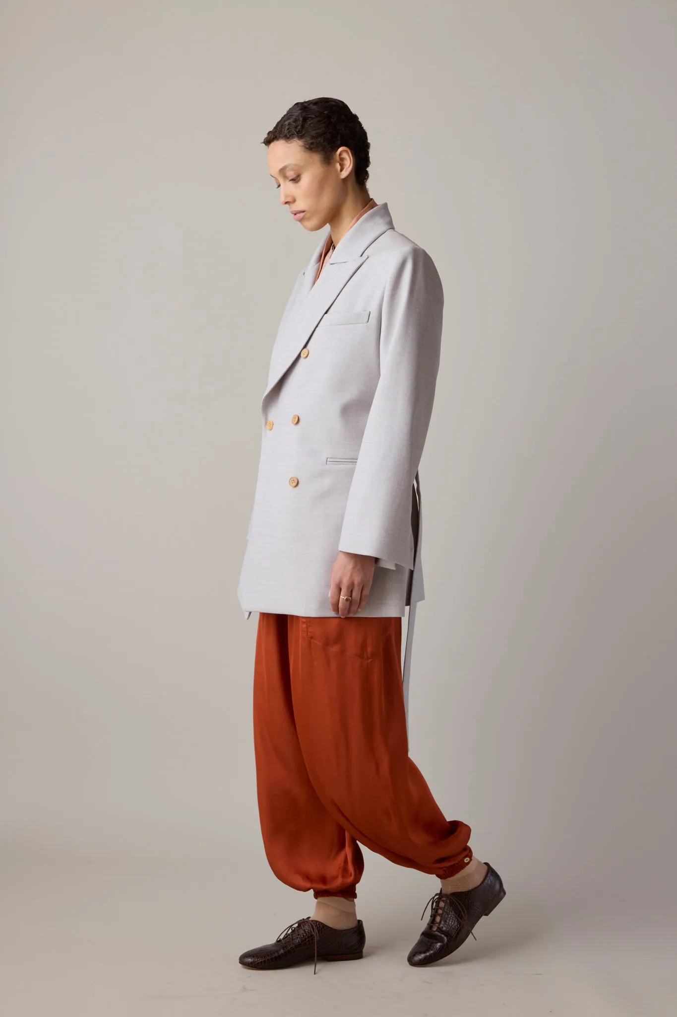 CLAIRE BLAZER WITH BELT | BLUE GREIGE WOOL CANVAS sold by Caron Callahan product image thumbnail 4
