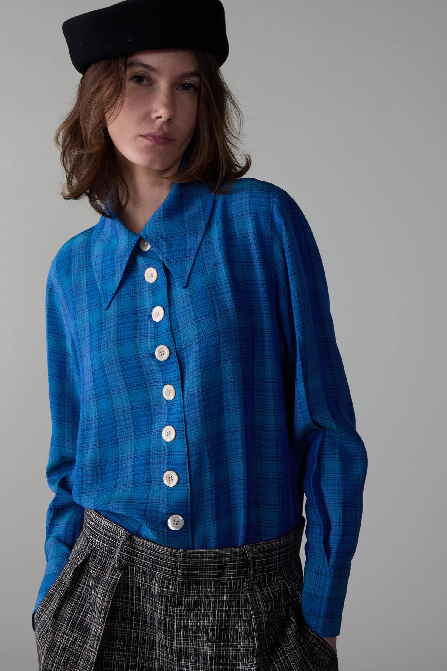 CARISSA SHIRT | TEAL VISCOSE PLAID sold by Caron Callahan product image thumbnail 3