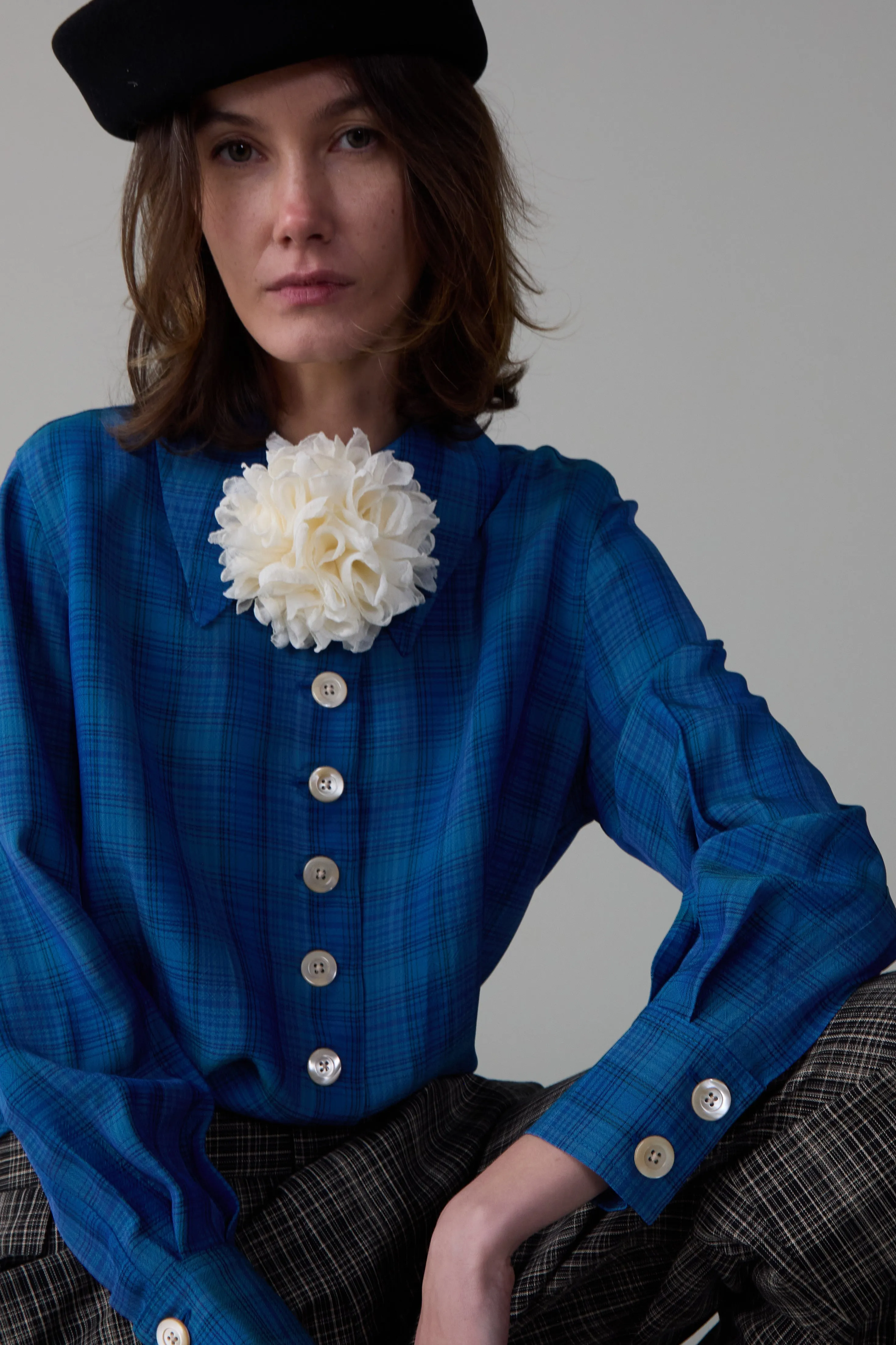 CARISSA SHIRT | TEAL VISCOSE PLAID sold by Caron Callahan product image thumbnail 2